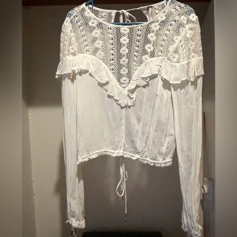Free people Boho White Ruffled Open Back Crop Top, S/P.